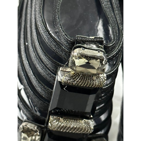 TORY BURCH Black Leather Jewel Bling Caged Gladiator Strappy Stiletto Heels - Picture 11 of 12
